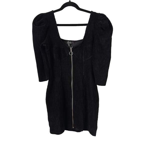 Bershka NWT Sexy Whimsigoth Corduroy Bodycon Zip Front Stretch Mini Dress Boho L - Picture 1 of 13